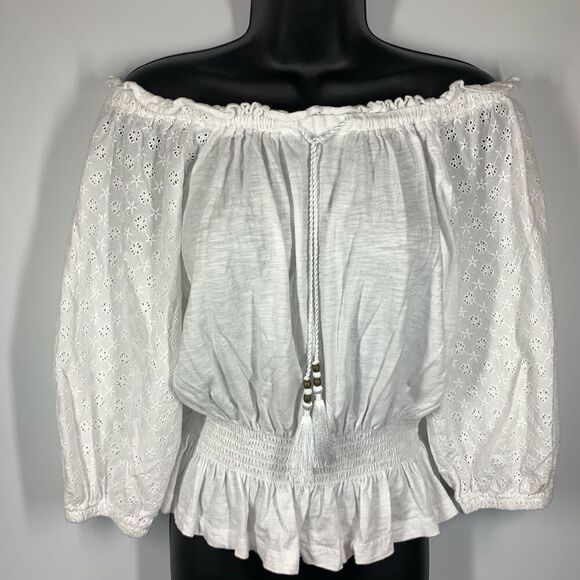 Lauren Ralph Lauren Womens Eyelet Off-The-Shoulder Pullover Top White Size Mediu - Picture 4 of 11